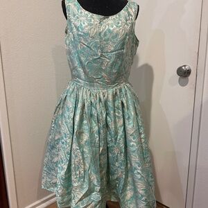 Tiffany blue sparkle brocade A line dress